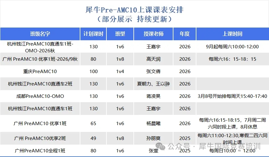 7-8年级想冲AMC10考试？犀牛Pre-AMC10课程帮你补齐核心考点，丝滑过渡
