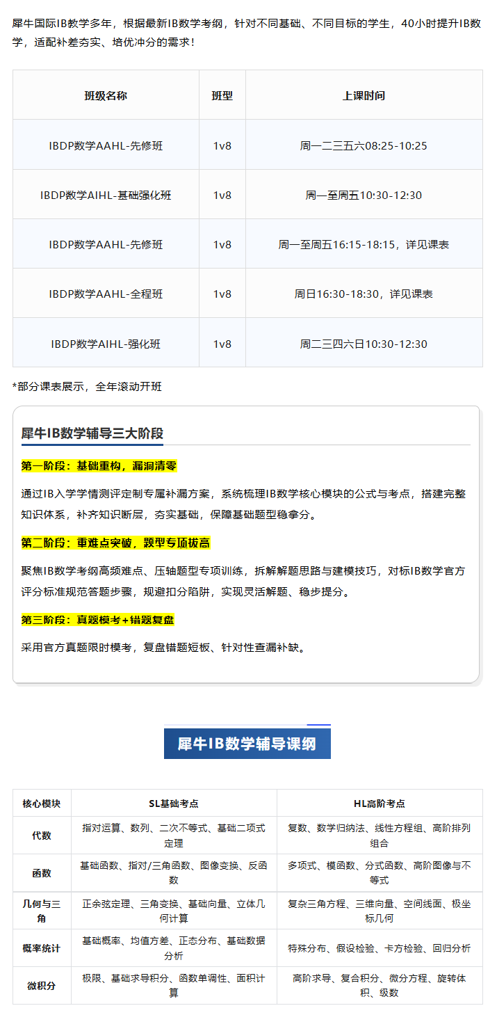 IB数学提分方案，40小时培优补差，适合IB数学薄弱学生