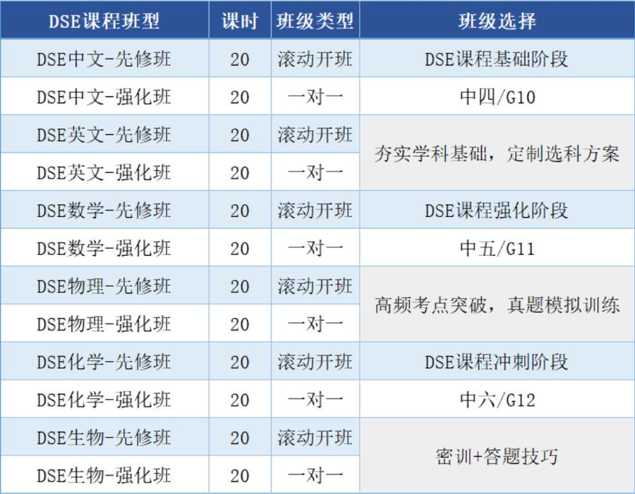 犀牛国际教育DSE课程课表